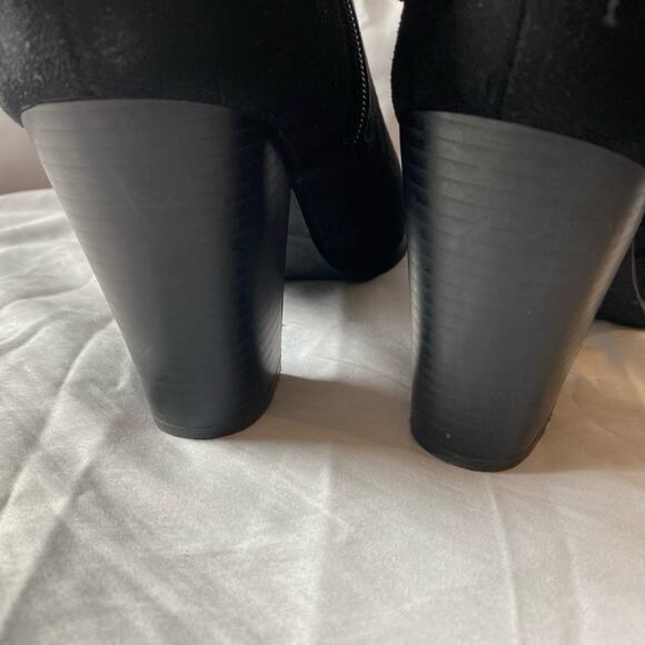 Just Fab Black Suede Fringe Ankle Boots SZ 10 Heeled Booties Cowgirl Western - Picture 5 of 9